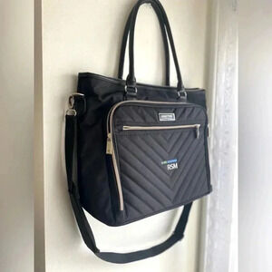 Kenneth Cole Quilted Laptop Messenger Bag Chelsea Black Travel Shoulder Gold